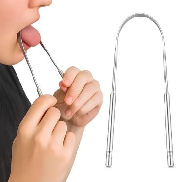 Imagem de Limpador De Língua Profissional Em Aço Inox Adulto e Infantil - Raspador Bucal Para Higiene, Escova de Língua Oral Combate Mau Hálito, Toxinas e Resíduos, Higienizador Antibacteriano e Higiênico