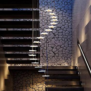 Imagem de Luminária pendente LED para escada, luminária para escada, moderna luminária pendente branca para sala de estar, altura ajustável, 2 m, design criativo, minimalista, redondo, luminária de te