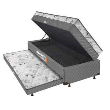 Imagem de Bibox Solteiro Espuma com Baú e Auxiliar 5cm Cinza - RR COLCHÕES