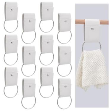 Imagem de WEBEEDY 12 peças de couro e metal suporte de toalha de cozinha pendurado anel de toalha de cozinha ganchos decorativos de toalhas com botão de pressão para banheiro cozinha varões e prateleiras