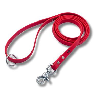 Imagem de Coleira Gummy K9 Biothane para cães, guia de treinamento profissional, aço inoxidável, novo fecho de segurança avançado, à prova de intempéries, impermeável, de longa duração, 1,8 m (vermelho 3/4
