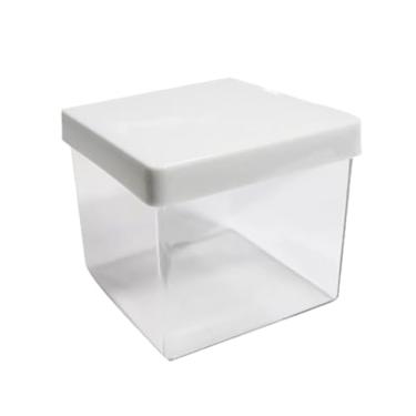 Imagem de Kit Caixinhas Acrílicas Transparentes com Tampa Estilo Presente para Lembrancinhas Festas, Doces, Casamentos, Aniversários, Decoração (Branco, 6x6x5cm)