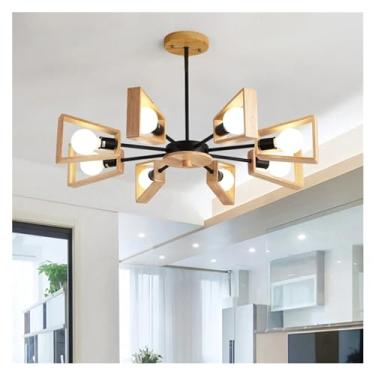 Imagem de Lustre de teto moderno E27 Windmill LED - Luz suspensa de madeira compatível com sala de estar, quarto, lâmpadas de lustre