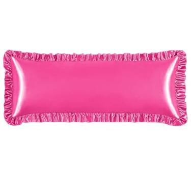 Imagem de NSGZ Fronha de cetim com babados, fronhas sedosas tamanho corporal para cuidados com o cabelo e a pele, fronhas de cetim fúcsia com fecho de envelope, fronhas antirrugas para decoração de quarto