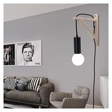 Imagem de Arandela de parede moderna, luminária de parede, arandela de tripé de madeira com plugue moderno - luminária de parede compatível com lâmpada de parede interna de dormitório de cabeceira (Au