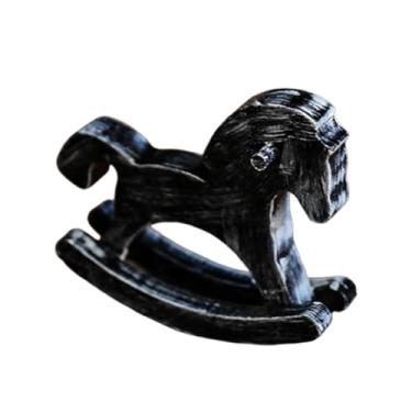 Imagem de FLCPJGV Mini Cavalo de Balanço de Madeira, Figura de Decoração, Enfeite de Mesa, Arte Vintage Esculpida à Mão, para Decoração Criativa de Mesa, Adequado para, Preto, Tamanho real