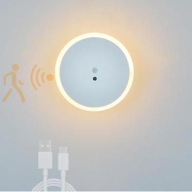 Imagem de Luminária de parede LED Luminária de parede recarregável USB Luminária de parede com interruptor de sensor de movimento Iluminação de parede Luz de teto operada por bateria para quarto Sala