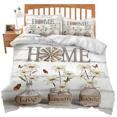 Imagem de Jogo de edredom com tema de margarida, 3 peças, com 2 fronhas, tamanho casal, floral, branco, lençol de cama para quarto