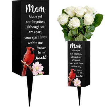 Imagem de WEBEEDY Decorações de cemitério Mom para túmulo com spike Mother Memorial Cemetery Vaso de cemitério padrão cardeal suporte de flor para túmulo funerário ao ar livre quintal simpatia presente em