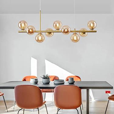 Imagem de Lustre Sputnik de meados do século, luminária pendente de globo de vidro com 9 luzes para ilha de cozinha e sala de jantar, luminária de teto LED moderna de 83 x 24 cm (33 x 9 polegadas)