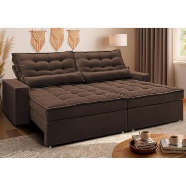 Imagem de Sofá Retrátil e Reclinável 2,52m Molas Ensacadas Belle Boucle Marrom Cama Inbox