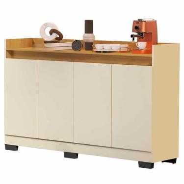 Imagem de Rack Aparador Buffet Cantinho Café Retrô 4 Portas Escritório Hall Entrada(OFF WHITE/NATURE)