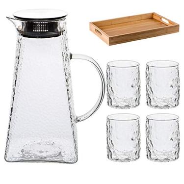 Imagem de Conjunto de chaleira 1 chaleira 4 xícaras 1 bandeja material de vidro borossilicato de alta resistência a altas temperaturas, fácil de limpar, adequado para escritório em casa, etc.