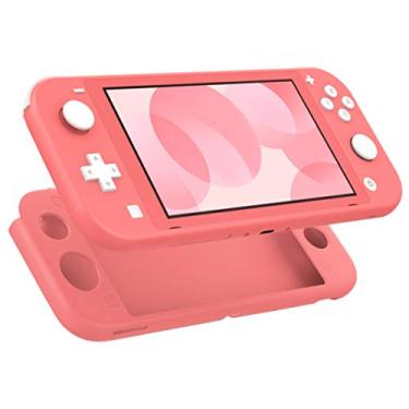 Imagem de MoKo Capa compatível com Nintendo Switch Lite, capa protetora de borracha de silicone, capa antiderrapante com absorção de choque, compatível com console Nintendo Switch Lite, rosa coral