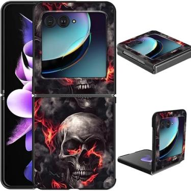 Imagem de GFRGTFHYT Capa para celular Motorola Razr 2025/2024 para Moto Razr 60/50 5G Slim Lightweight Hard PC Flip Cover com design de caveira de fogo capa protetora à prova de choque para Moto Razr 2025