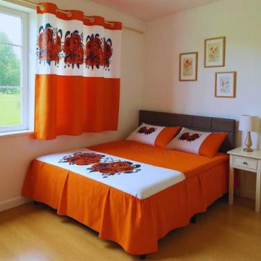 Imagem de Kit Colcha Casal Box 2,45m x 2,55 Mais Cortina para Janela - Decoração