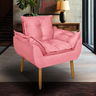 Imagem de Poltrona Opala Para Sala Clínica Salão Pés De Madeira Suede - Casal De