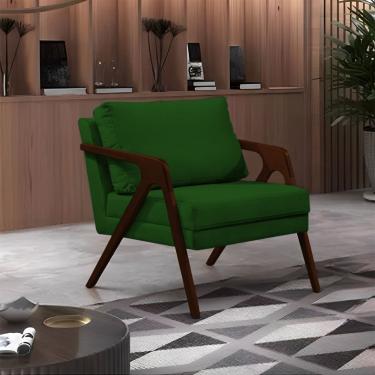 Imagem de Poltrona Mona Monique Luxo Base Madeira Maciça Castanho Veludo Verde