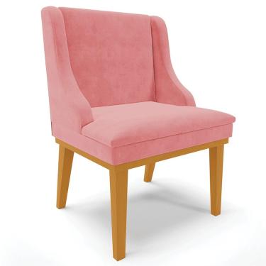 Imagem de Poltrona Decorativa Base Fixa de Madeira Firenze Suede Rose/Castanho - Gran Belo