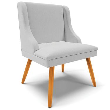 Imagem de Poltrona Decorativa Pés Palito de Madeira Firenze Linho Cinza/Natural - Gran Belo