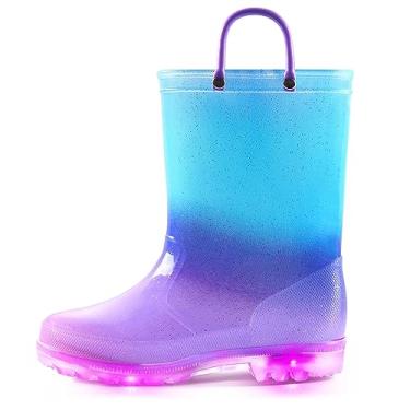 Imagem de Botas de Chuva Infantis K KomForme, Botas de Iluminação Impermeáveis com Alças Fácil de Calçar, Purple Blue Gradient, 10 Toddler