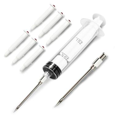 Imagem de Temporizador pop-up (6 peças) e seringa injetora de carne (59 g) injetor de peru de plástico com 2 agulhas de marinada para injetar marinada no peru, carne e peito