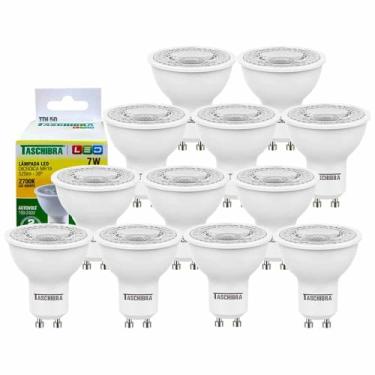 Imagem de 12 Lâmpada Dicroica Led 7w Taschibra Mr16 Gu10 Bivolt 2700k