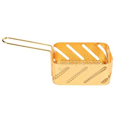 Imagem de Cesta de fritadeira dourada de aço inoxidável de alta resistência com alça longa para cozinha doméstica, acampamento, cozinha ao ar livre