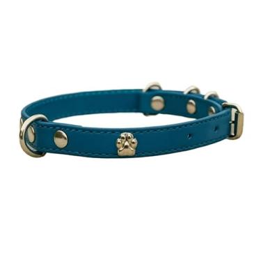 Imagem de Coleira Cachorro Couro Legítimo Rosa Filhote Delicada Passear Moda Fina Ajustável Confortável Moda(Azul Celeste,M)