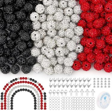 Imagem de YONOVO Kit de 256 peças de contas de strass de 10 mm para pulseiras, bola de discoteca redonda de 3 cores, contas de argila de cristal brilhantes com pingentes de cruz e acessórios para fazer joias de