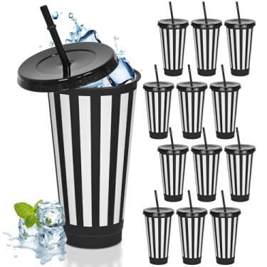 Imagem de Cinrobiye 12 peças de lembrancinhas de festa de Natal copos de plástico com tampa canudo 680 g copos de plástico reutilizáveis garrafa de água a granel caneca de café para festas de inverno, presentes