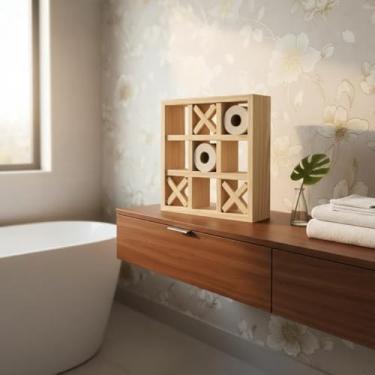 Imagem de Porta Papel Higiênico Jogo da Velha – Madeira Pinus Lavada – Decoração e Funcionalidade para Banheiro