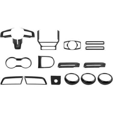 Imagem de Hoolcar Capa de volante para painel de mudança de marchas guarnição de copo de água e kit de acessórios interiores de decoração de ar condicionado adequado para Ford Mustang 2015-2023, fibra de