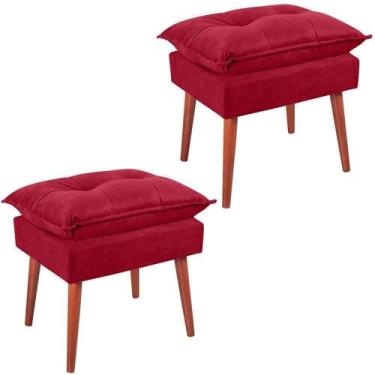 Imagem de Kit 2 Puff Puf Opall Pes Palito 55x40cm Suede Vermelho Mpassos Vermelh