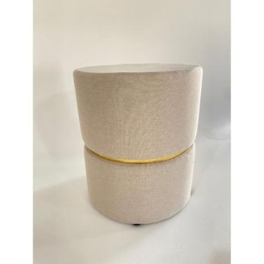 Imagem de Kit 2 Puff Redondo Luxo Provador banqueta Assento Estofado Decora Sala Escritorio Avulso Ou Conjunto(Unitário Linho Bege)