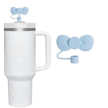 Imagem de 1 capa de canudo azul, capas de canudo de laço fofo para copo Stanley, capa de canudo de silicone de 10 mm serve para copo Stanley de 30 e 1,134 g, decoração de festa temática infantil, dispensadores