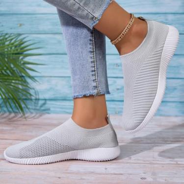 Imagem de Tênis feminino de caminhada, atlético, casual, academia, sem cadarço, leve, Cinza, 38