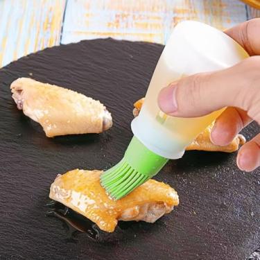 Imagem de (Verde escuro) Escova de garrafa de óleo de silicone, pincéis de rego, grelha de cozimento de silicone, churrasqueira, óleo, mel/molho (1 peça)