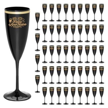 Imagem de Taça Espumante Ano Novo 170ml Acrílico Borda Dourada 50pçs (PRETO)