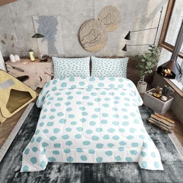 Imagem de Erosebridal Conjunto de edredom Queen com pinceladas, geométrico, bolinhas, céu rústico, azul claro, branco, para crianças, adolescentes e adultos
