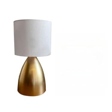 Imagem de Abajur Clássico Dourado com Cúpula de Tecido – Luminária de Mesa Elegante em Alumínio Bivolt para Quarto, Sala ou Escritório (Dourado Cúpula Branca)