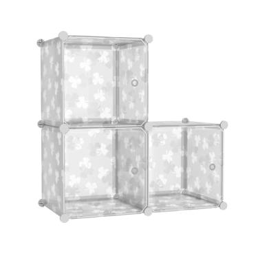 Imagem de C&AHOME Organizador de armazenamento de cubos com portas, prateleiras de 3 cubos, estante modular de plástico DIY, prateleira de armazenamento de roupas de armário ideal para quarto, sala de estar