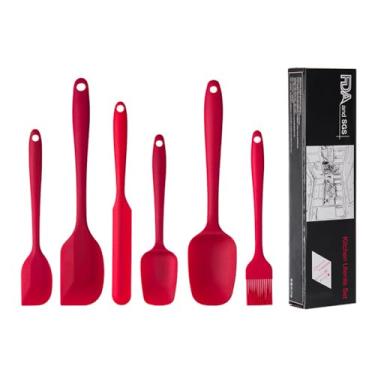 Imagem de Conjunto de 6 espátulas de silicone, espátulas de borracha antiaderentes resistentes ao calor com núcleo de aço inoxidável, raspadores antiaderentes, ferramenta de mistura para assar, vermelha