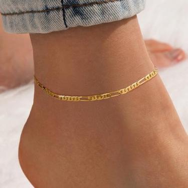 Imagem de Tornozeleira dourada feminina plana 3 Plus 1 dia corrente tornozeleira 3,0 mm