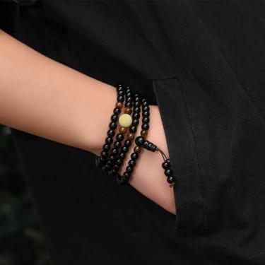 Imagem de Obsidiana natural luminosa dragão olho de tigre pulseira contas rosário budista elástico ajustável colar joia presente, 6mm, Pedra, Sem Pedra Preciosa