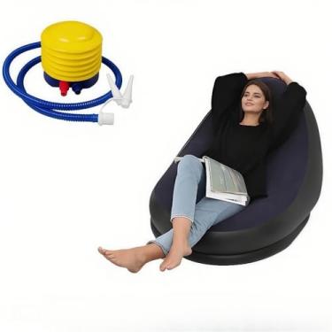 Imagem de Sofá InfláVel PortáTil 3 Em 1 Com Bomba De Ar Poltrona Cama DobráVel Para Camping Praia E Casa Cadeiras Para áRea Externa Puff Poltrona(Sem apoio para pés/Azul)