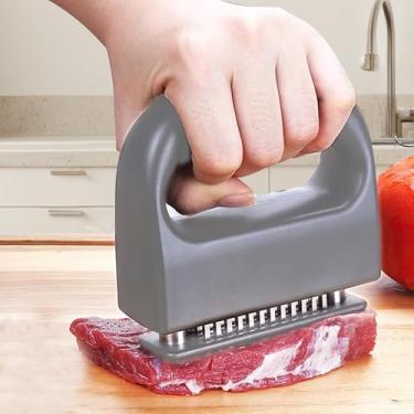 Imagem de Ferramenta de amaciador de carne com 48 agulhas com cabo ergonômico Ferramenta de perfuração de bife portátil para preparação de carne de porco, 1 peça (cinza)