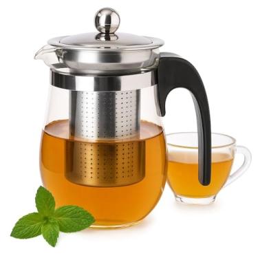 Imagem de Chaleira bule vidro 500ml inox infusor chá café jarra preta