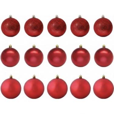 Imagem de Kit 15 Bolas de Natal 3 cm – Vermelho ou Dourado Acabamento Fosco, Brilhante e com Glitter | Pendentes Enfeites para Árvore, Guirlanda e Decoração de Natal