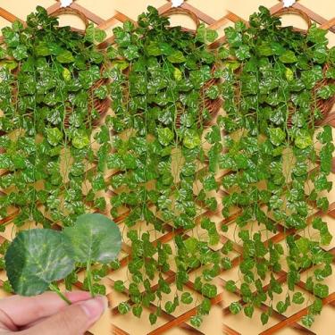 Imagem de 10 cordas, 2 m, plantas artificiais de hera verde falsa, guirlandas penduradas para decoração de festa de casamento no jardim (folhas de melancia)